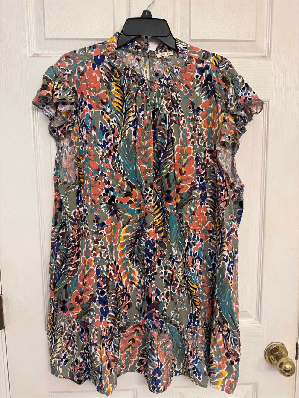 Jodifl Floral Print Ruffle Sleeve Women's Top - Coral & Teal